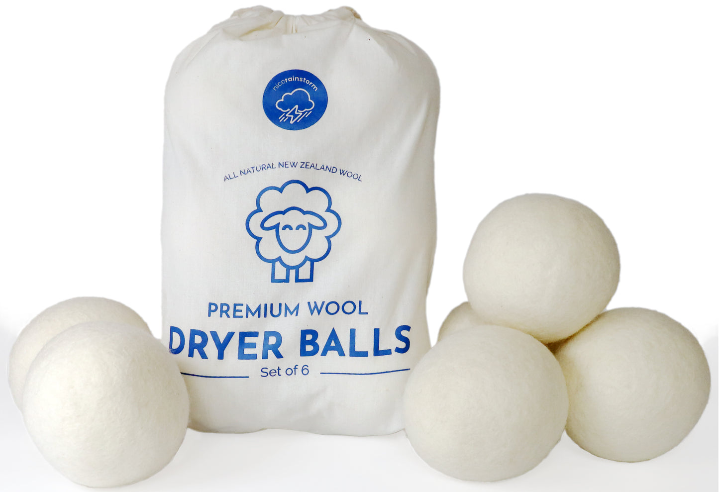 Premium Wool Dryer Balls - Pack of 6